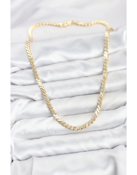 MuI MuI Pirinç Gold Renk Yassı Zincir Kadın Kolye