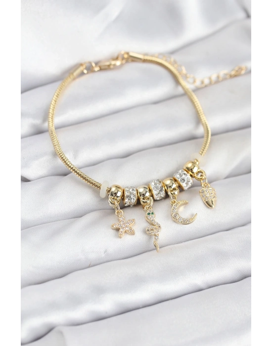 MuI MuI Pirinç Gold Renk Yılan Charmlı Kadın Bileklik