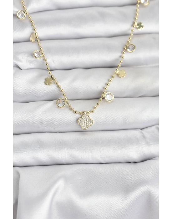 MuI MuI Pirinç Gold Renk Yonca Model Kadın Kolye