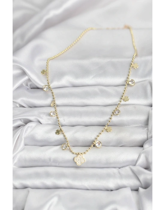 MuI MuI Pirinç Gold Renk Yonca Model Kadın Kolye