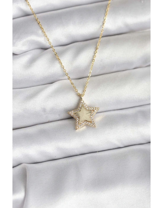 MuI MuI Pirinç Gold Renk Zincirli Yıldızlı Model Kadın Kolye