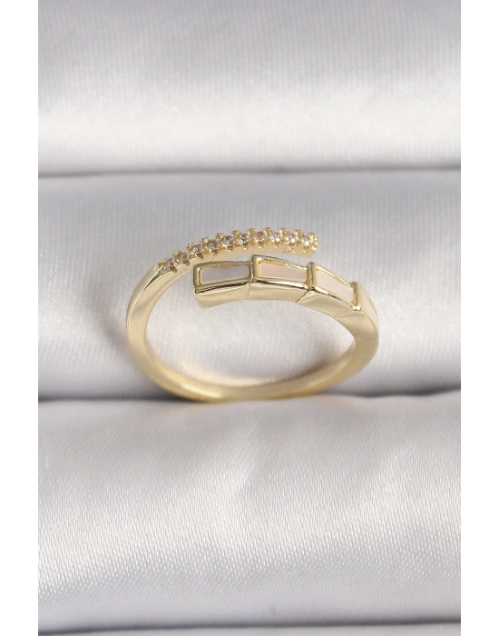 MuI MuI Pirinç Gold Renk Zirkon Taş Detaylı Yılan Model Ayarlanabilir Yüzük