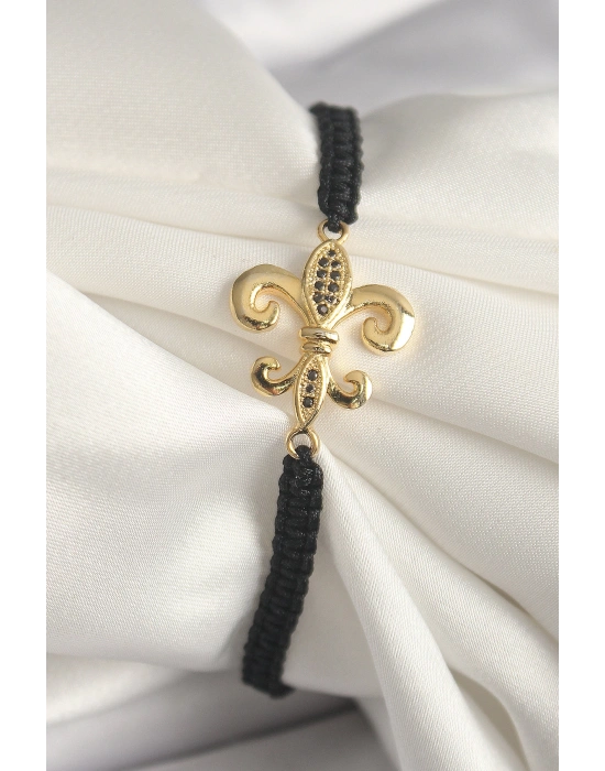 MuI MuI Pirinç Gold Renk Zirkon Taş İşlemeli Zambak Figür Asansörlü Makrome Model Kadın Bileklik