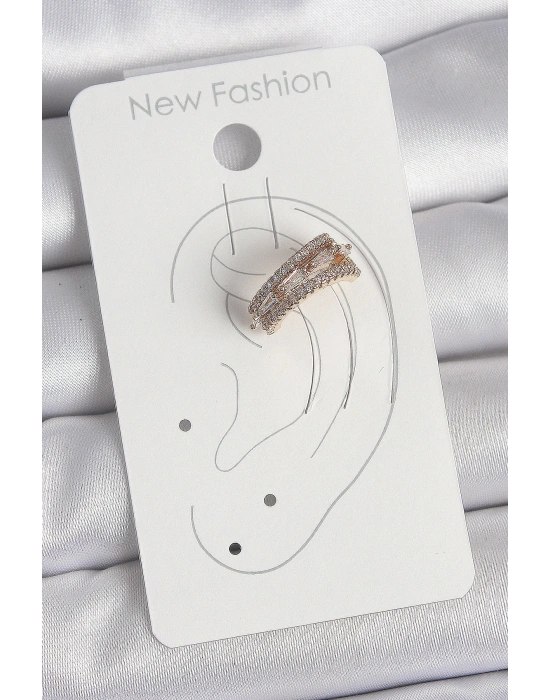 MuI MuI Pirinç Gold Renk Zirkon Taşlı 3Lü Sıralı Model Kadın Kıkırdak Küpe