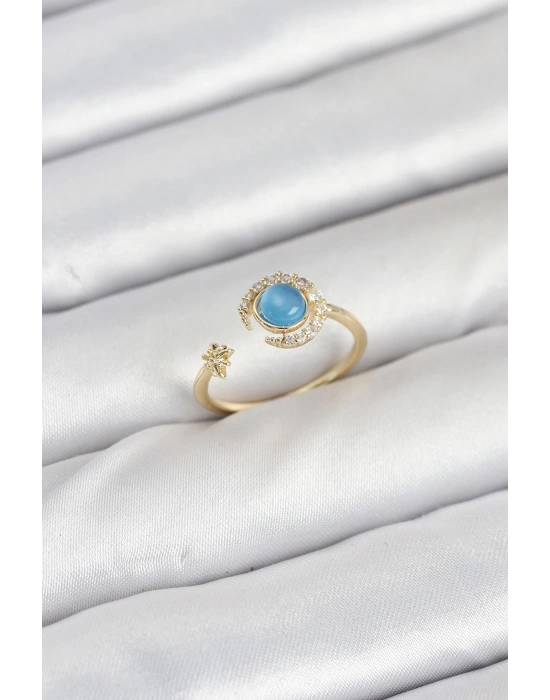 MuI MuI Pirinç Gold Renk Zirkon Taşlı Ay Yıldız Kadın Yüzük