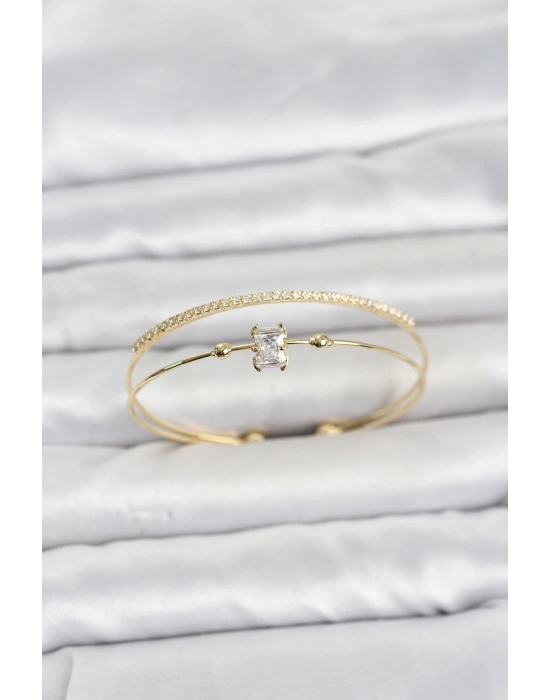 MuI MuI Pirinç Gold Renk Zirkon Taşlı Baget Model Kadın Bileklik