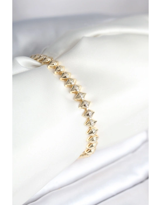 MuI MuI Pirinç Gold Renk Zirkon Taşlı Baklava Model Kadın Bileklik