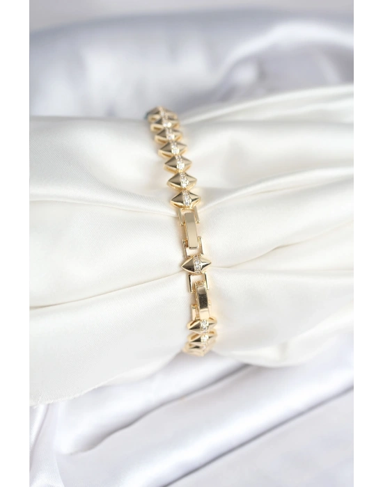 MuI MuI Pirinç Gold Renk Zirkon Taşlı Baklava Model Kadın Bileklik