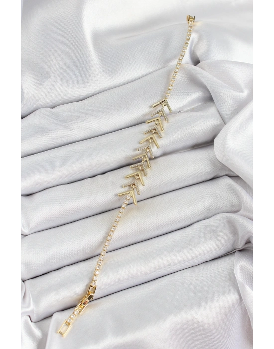 MuI MuI Pirinç Gold Renk Zirkon Taşlı Balık Sırtı Kadın Bileklik