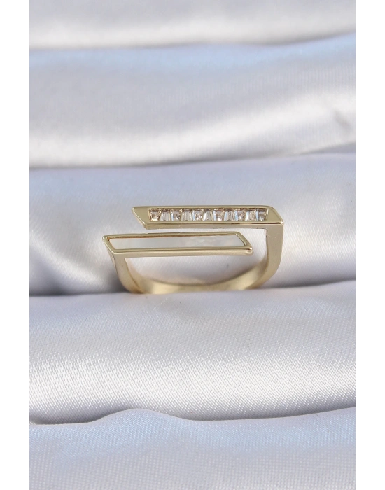 MuI MuI Pirinç Gold Renk Zirkon Taşlı Beyaz Sedef Detay Kadın Yüzük