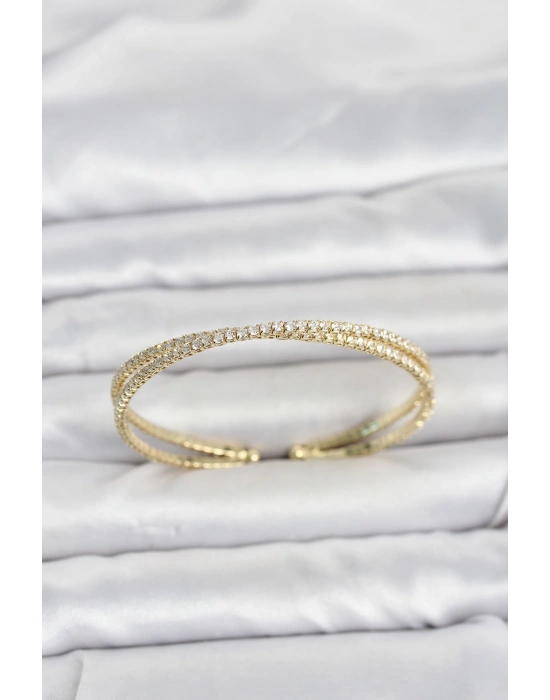 MuI MuI Pirinç Gold Renk Zirkon Taşlı Çapraz Model Kadın Bileklik