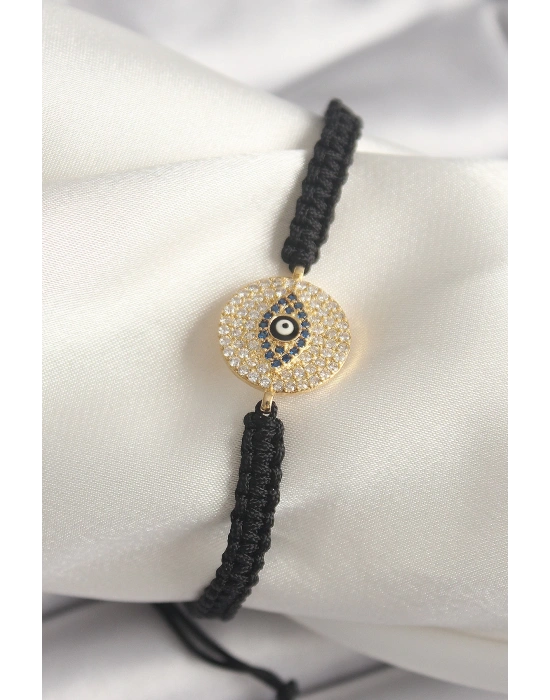 MuI MuI Pirinç Gold Renk Zirkon Taşlı Göz İşlemeli Figür Asansörlü Makrome Model Kadın Bileklik