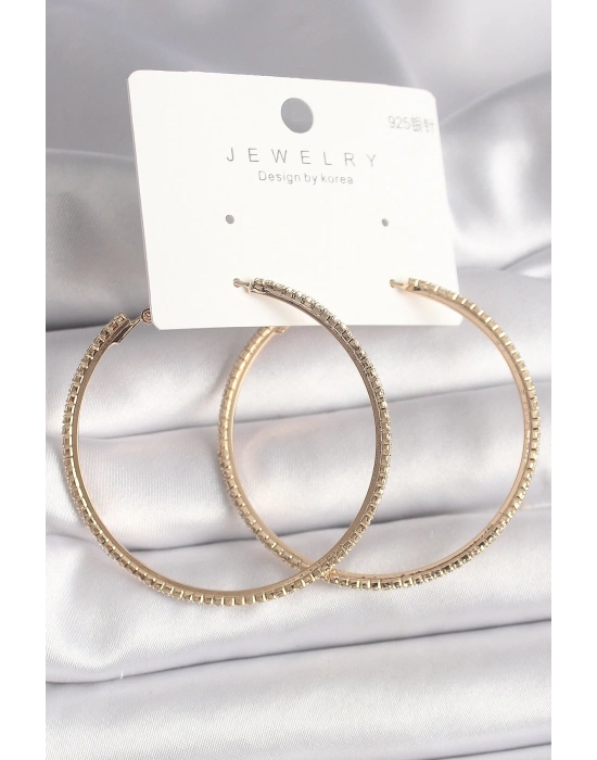 MuI MuI Pirinç Gold Renk Zirkon Taşlı Halka Model Kadın Küpe