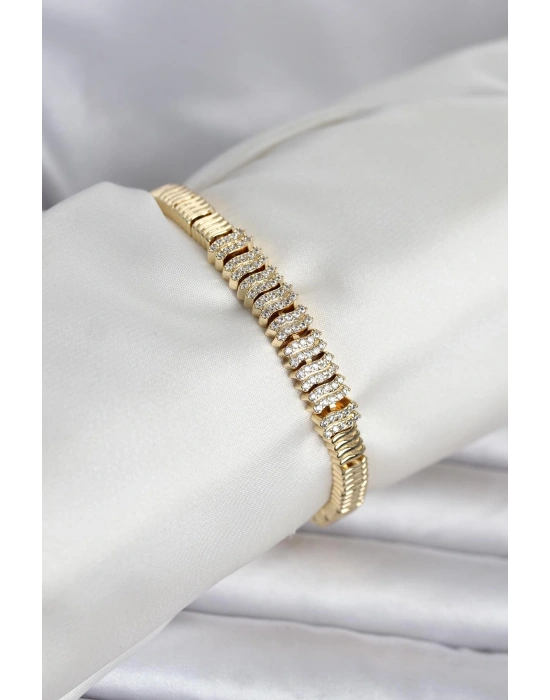 MuI MuI Pirinç Gold Renk Zirkon Taşlı Kadın Bileklik