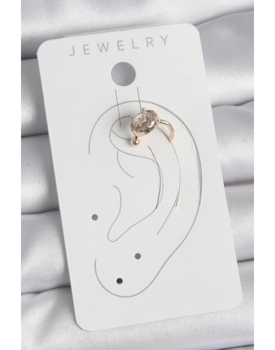 MuI MuI Pirinç Gold Renk Zirkon Taşlı Kadın Kıkırdak Küpe