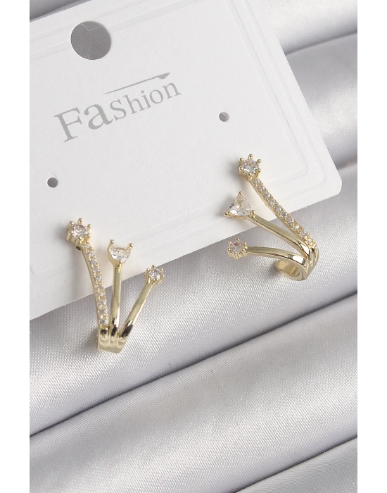 MuI MuI Pirinç Gold Renk Zirkon Taşlı Kadın Küpe