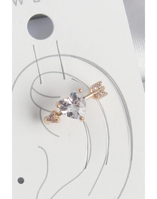 MuI MuI Pirinç Gold Renk Zirkon Taşlı Kalp Ok Model Kadın Kıkırdak Küpe