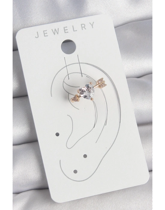 MuI MuI Pirinç Gold Renk Zirkon Taşlı Kalp Ok Model Kadın Kıkırdak Küpe