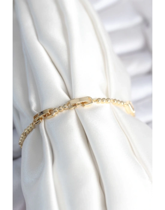 MuI MuI Pirinç Gold Renk Zirkon Taşlı Kalpli Model Kadın Bileklik