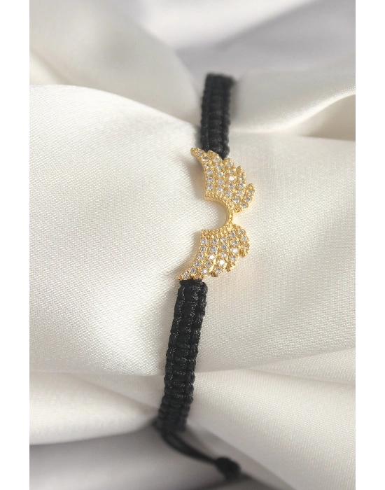 MuI MuI Pirinç Gold Renk Zirkon Taşlı Kanat Figür Asansörlü Makrome Model Kadın Bileklik