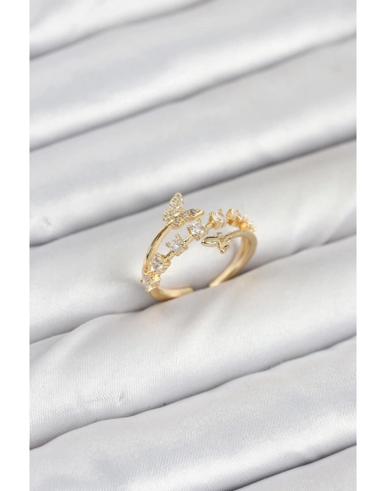 MuI MuI Pirinç Gold Renk Zirkon Taşlı Kelebek Model Kadın Yüzük