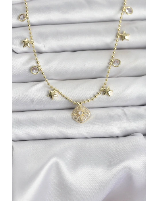 MuI MuI Pirinç Gold Renk Zirkon Taşlı Kutup Yıldızı Model Kadın Kolye