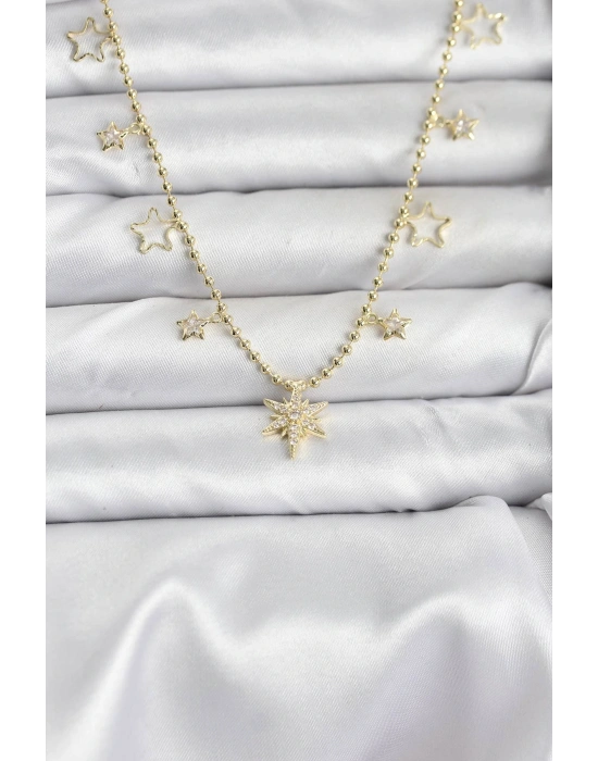 MuI MuI Pirinç Gold Renk Zirkon Taşlı Kutup Yıldızı Model Kadın Kolye