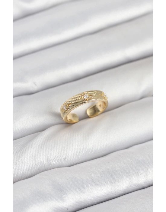 MuI MuI Pirinç Gold Renk Zirkon Taşlı Kutup Yıldızı Model Kadın Yüzük