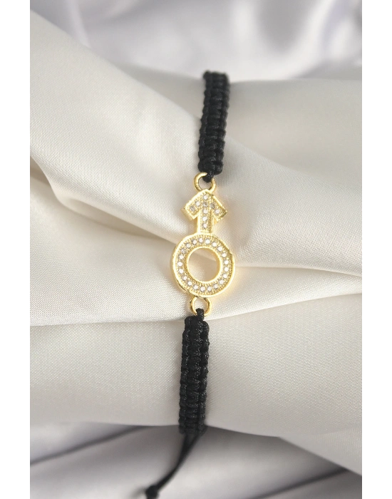 MuI MuI Pirinç Gold Renk Zirkon Taşlı Mars Figür Asansörlü Makrome Model Kadın Bileklik