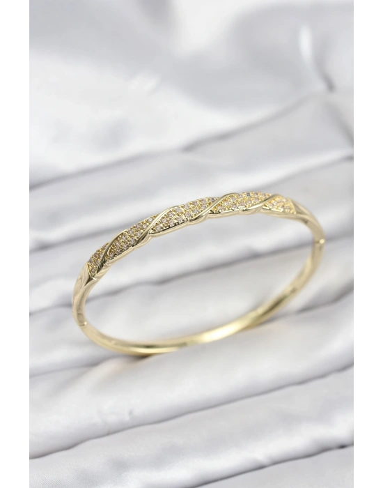 MuI MuI Pirinç Gold Renk Zirkon Taşlı Model Kadın Kelepçe Bileklik