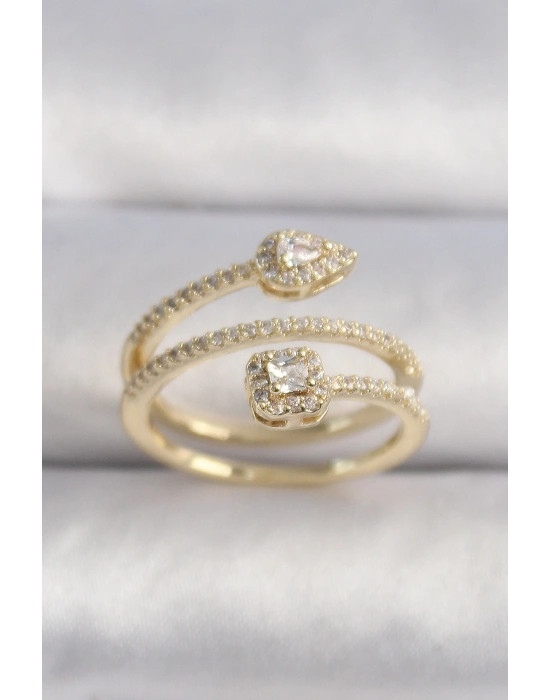 MuI MuI Pirinç Gold Renk Zirkon Taşlı Ok Model VIP Seri Kadın Yüzük