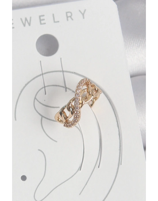 MuI MuI Pirinç Gold Renk Zirkon Taşlı Sonsuzluk Zincir Model Kadın Kıkırdak Küpe