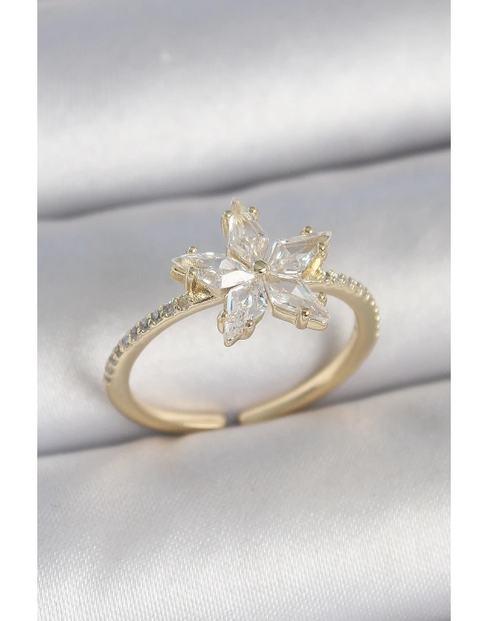 MuI MuI Pirinç Gold Renk Zirkon Taşlı Yıldız Model Ayarlanabilir Kadın Yüzük