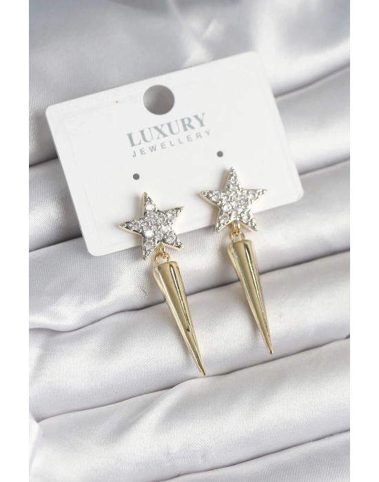 MuI MuI Pirinç Gold Renk Zirkon Taşlı Yıldız Model Çivi Kadın Küpe