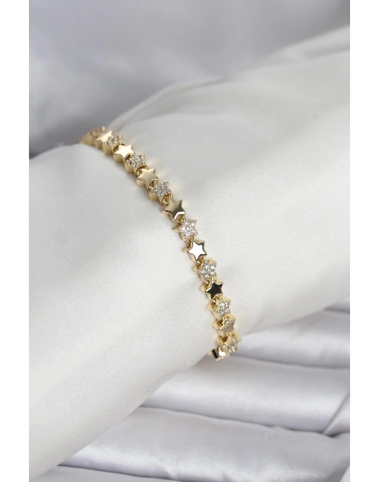 MuI MuI Pirinç Gold Renk Zirkon Taşlı Yıldız Model Kadın Bileklik