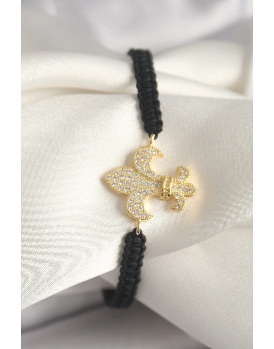 MuI MuI Pirinç Gold Renk Zirkon Taşlı Zambak Figür Asansörlü Makrome Model Kadın Bileklik