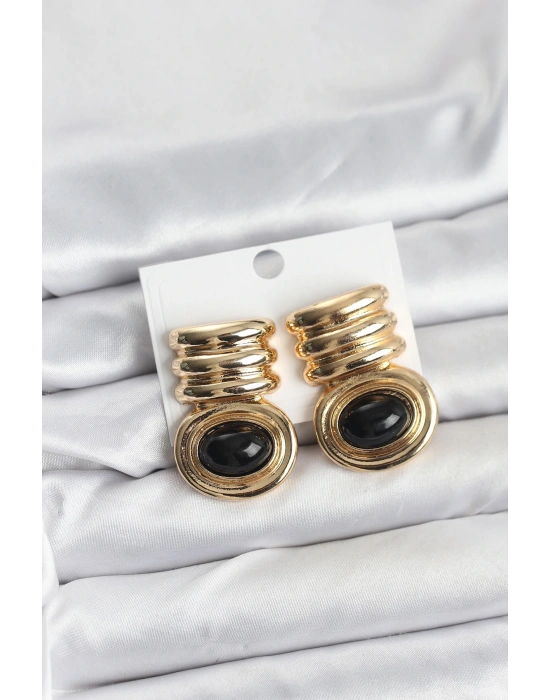 MuI MuI Pirinç Gold Siyah Renk Vintage Kadın Küpe