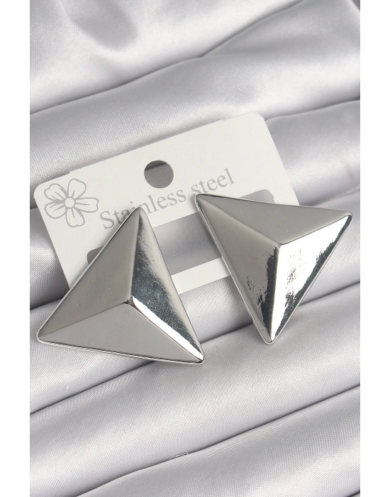 MuI MuI Pirinç Gümüş Renk 3D Üçgen Model Kadın Küpe