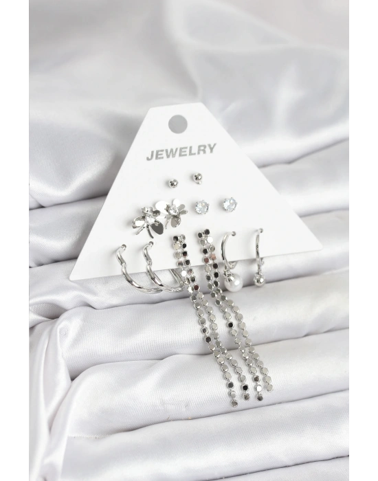 MuI MuI Pirinç Gümüş Renk 6 Çift Kadın Küpe