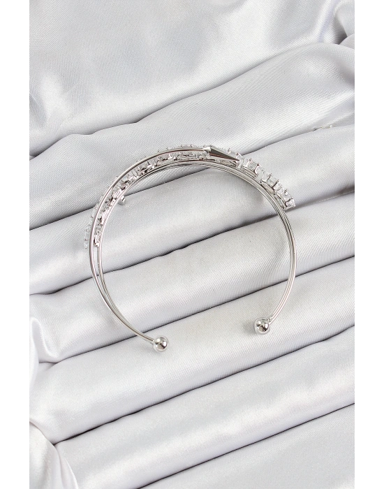 MuI MuI Pirinç Gümüş Renk Arpa Zirkon Taşlı Kadın Bileklik