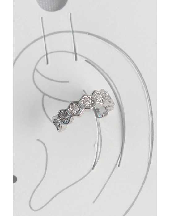 MuI MuI Pirinç Gümüş Renk Bal Peteği Model Zirkon Taşlı Kadın Kıkırdak Küpe