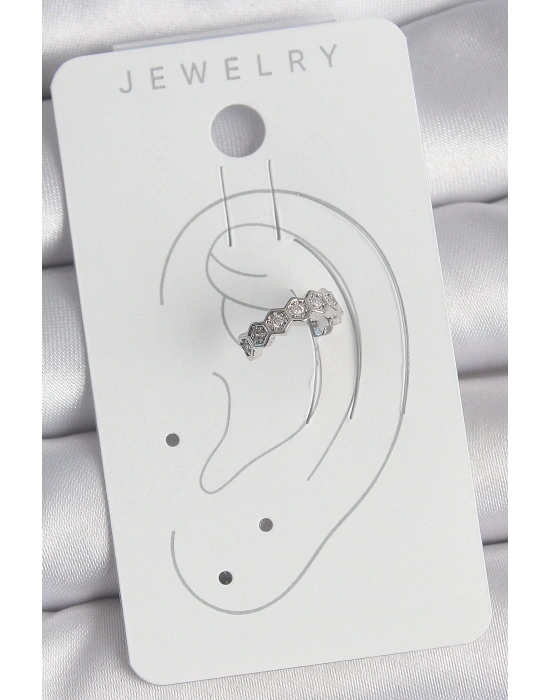 MuI MuI Pirinç Gümüş Renk Bal Peteği Model Zirkon Taşlı Kadın Kıkırdak Küpe