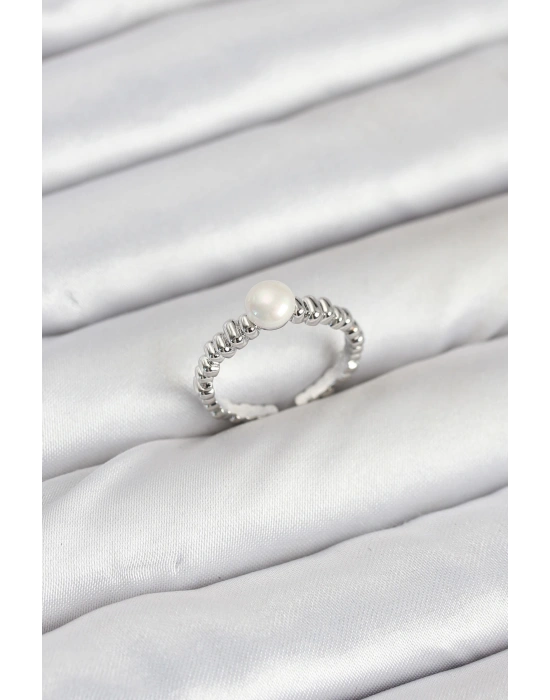 MuI MuI Pirinç Gümüş Renk Göbek İnci Model Kadın Yüzük