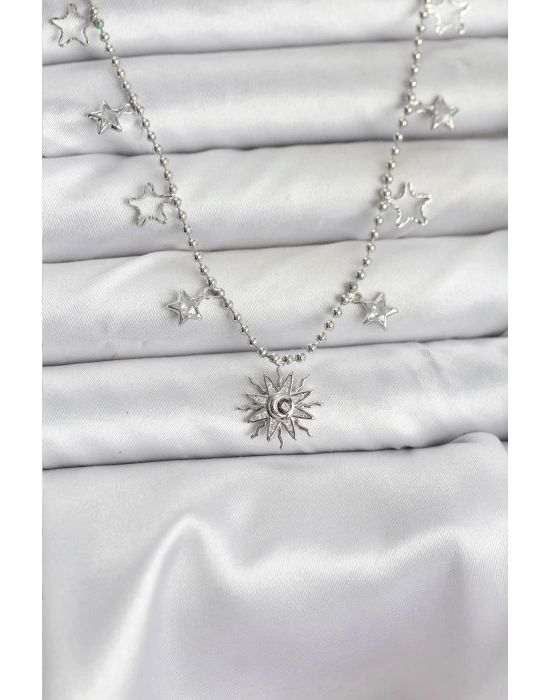 MuI MuI Pirinç Gümüş Renk Güneş Model Kadın Kolye