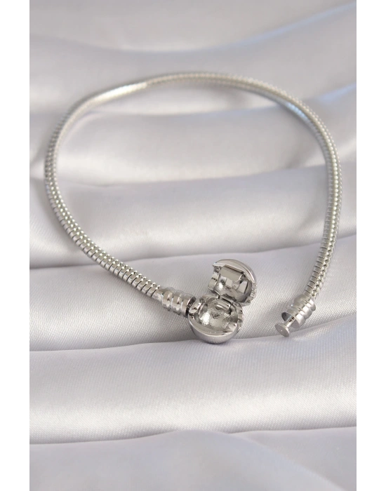 MuI MuI Pirinç Gümüş Renk İşleme Detay Charm Model Kadın Bileklik