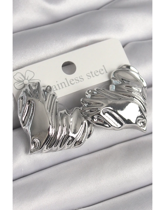 MuI MuI Pirinç Gümüş Renk İşlemeli Kalp Model Kadın Küpe