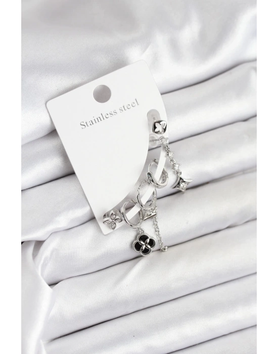 MuI MuI Pirinç Gümüş Renk Kadın Set Küpe