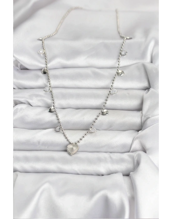 MuI MuI Pirinç Gümüş Renk Kalp Model Kadın Kolye