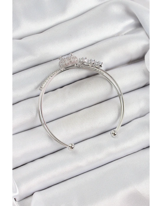 MuI MuI Pirinç Gümüş Renk Kalpli Zirkon Taşlı Kadın Bileklik