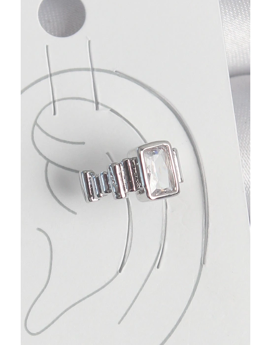 MuI MuI Pirinç Gümüş Renk Kare Zirkon Taşlı Kadın Kıkırdak Model Küpe